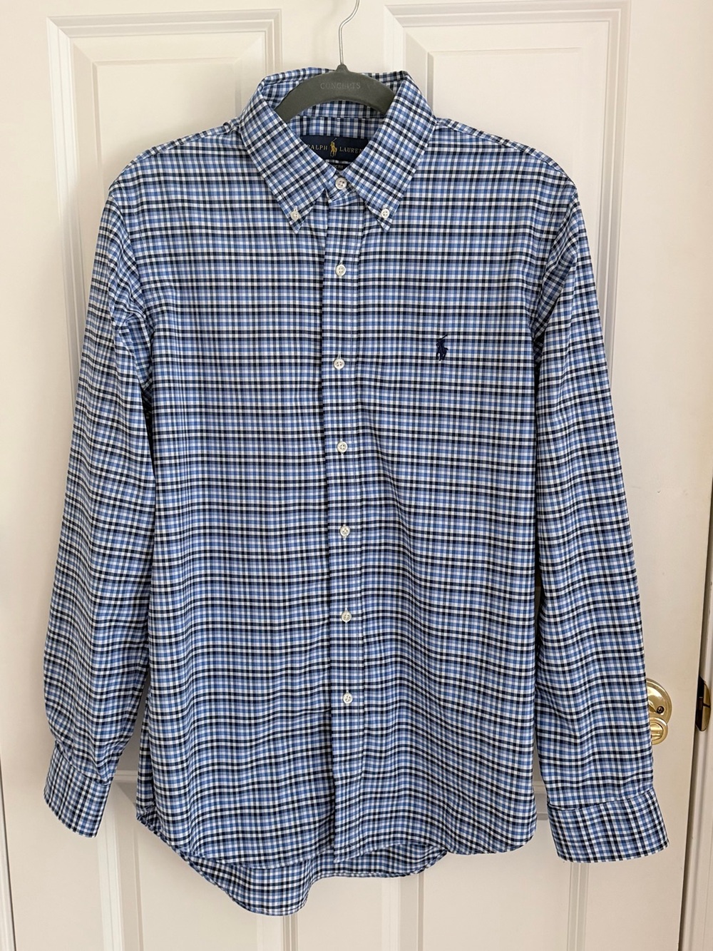 Ralph Lauren Dress Shirt NWT Blue Black White Plaid Button-Down Shirt Size M